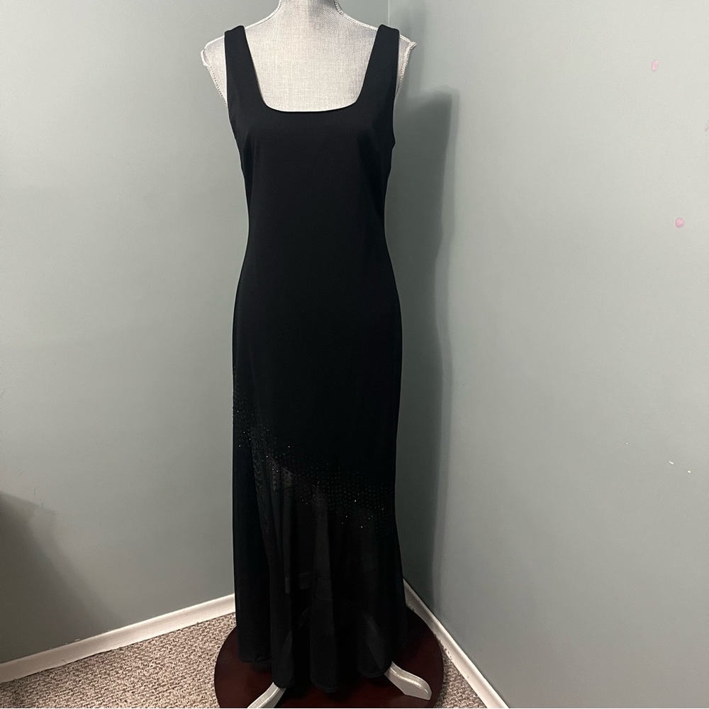 JOSEPH RIBKOFF black maxi embellished evening dress women’s size 10 sleeveless
